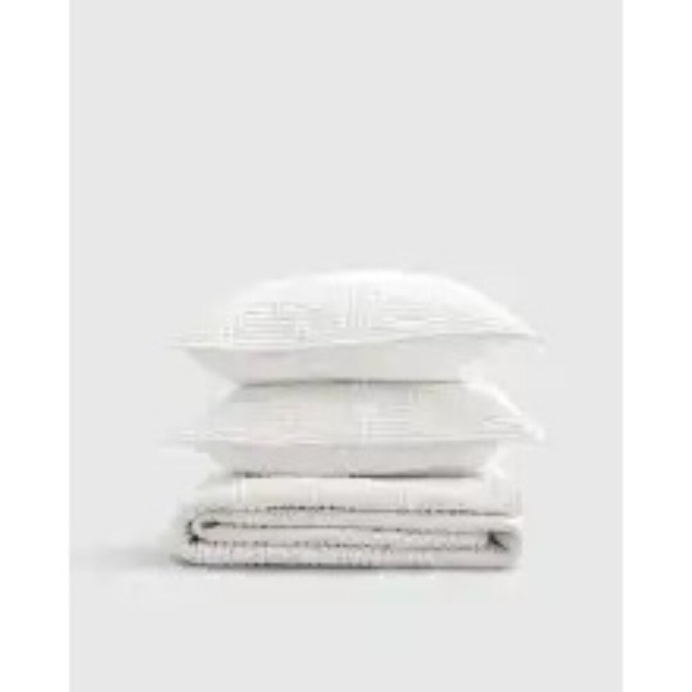 Quince European Linen Cotton Stitch Quilt 3PC Set Color White Size Full/Queen - Picture 6 of 7